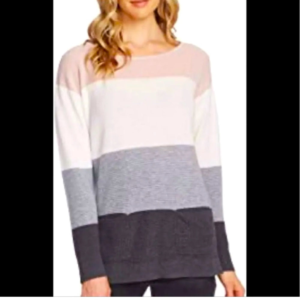 NWT Vince Camuto 1X Bold Color Block Soft Waffle Knit Sweater With Two Pockets